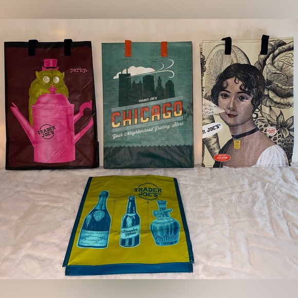 NEW! NWT New Trader Joe’s Eco Reusable Shopping Bags-set of 4 - Picture 1 of 16